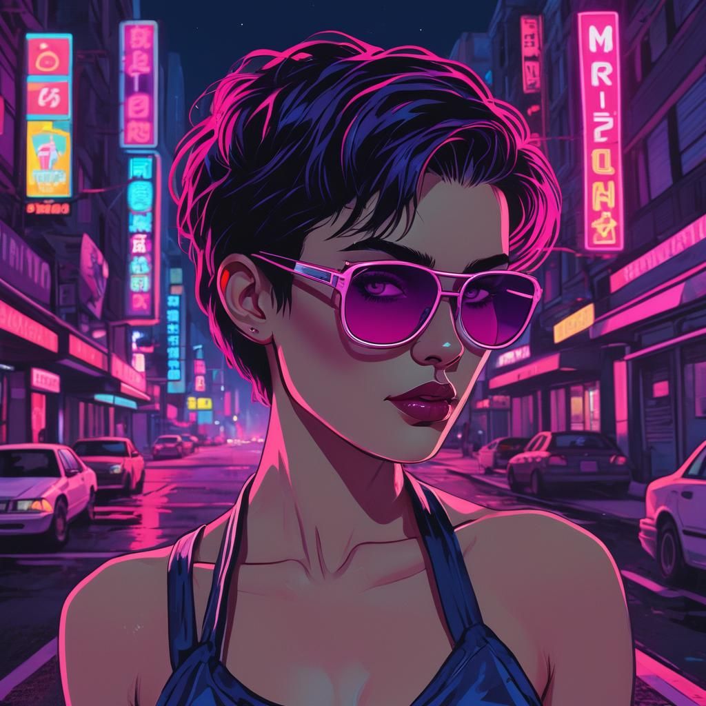 Cyberpunk Woman in Neon City, Comic Book Style