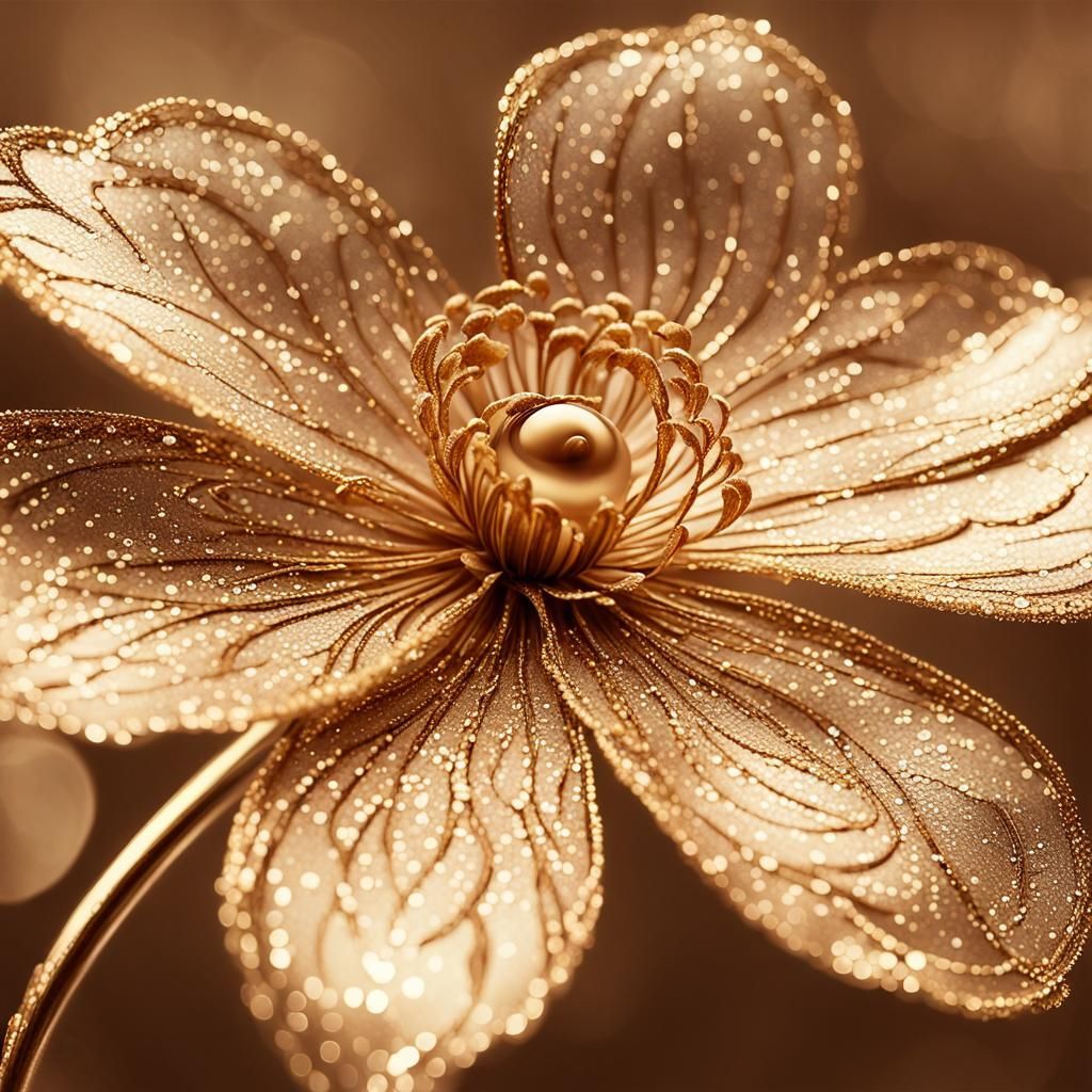 Golden Glitter Blossom in Magical Realism Style