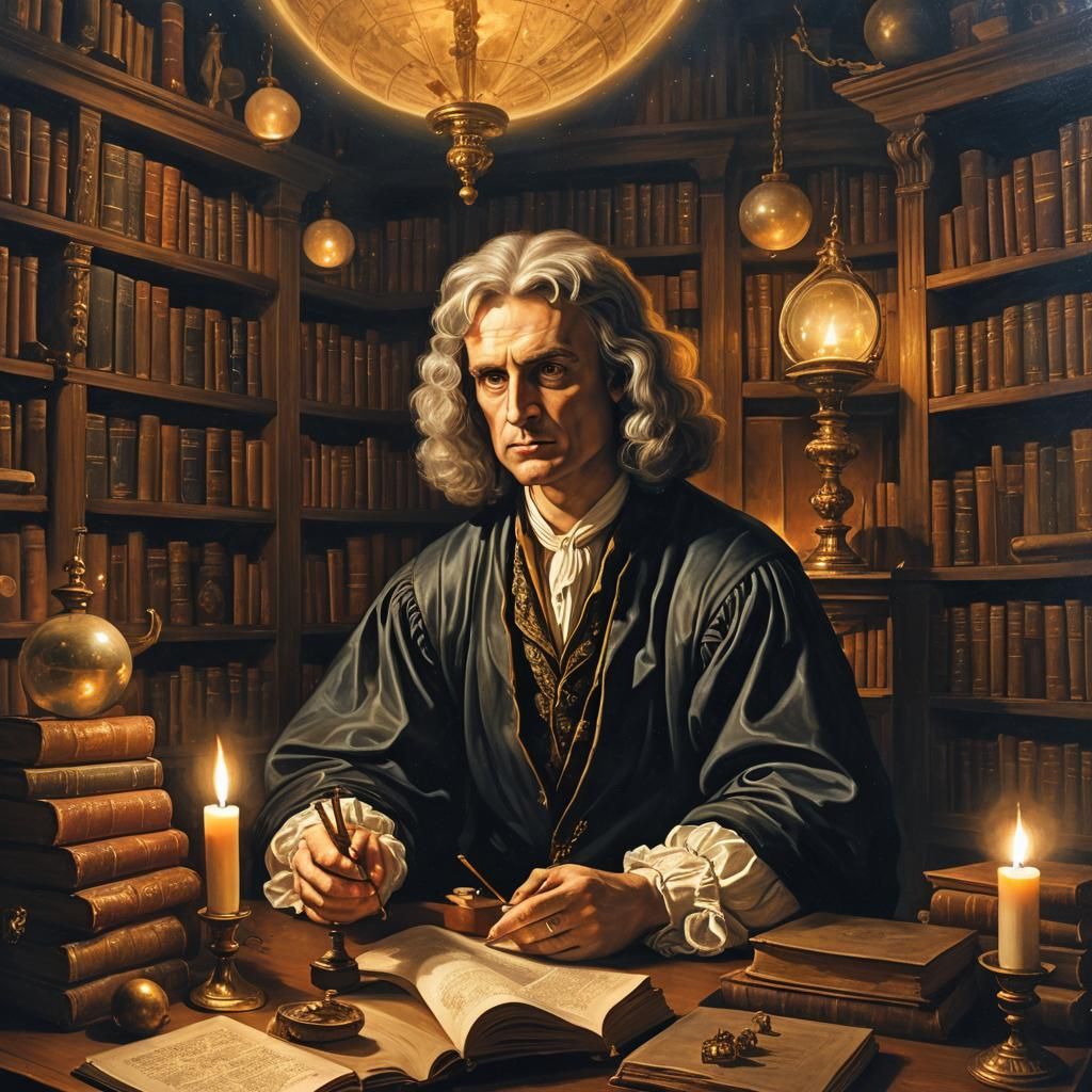 Isaac Newton in Baroque Portrait, Rembrandt-Inspired