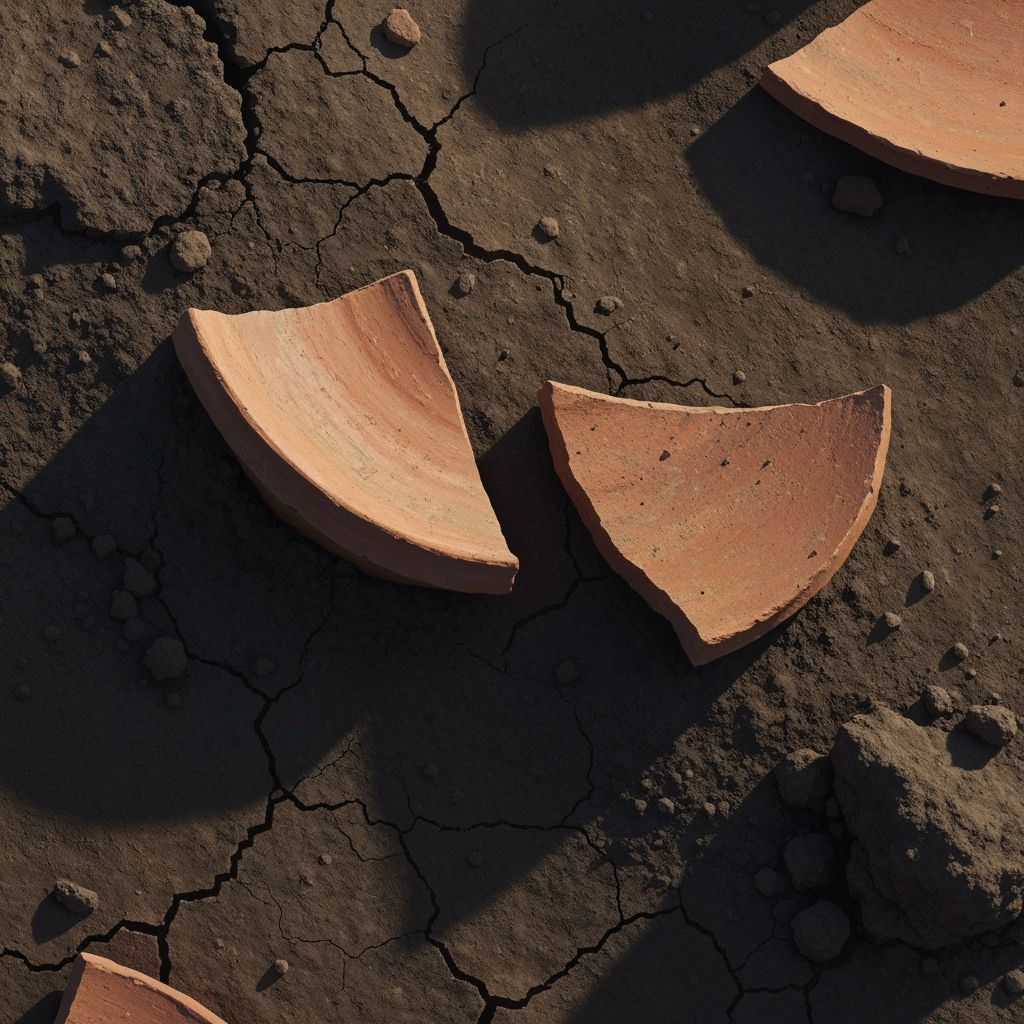 Earthy Terracotta Pottery Shards in Muted Tones