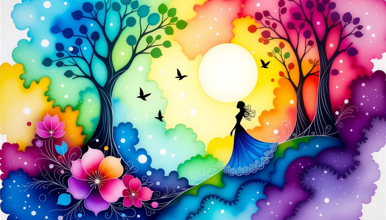 Luminous Fantasy Embroidered with Alcohol Ink Dreams