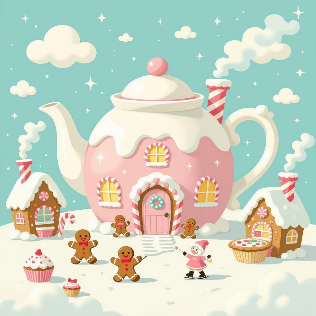 Enchanted Teapot Bakery in Marshmallow Clouds, Ghibli Style