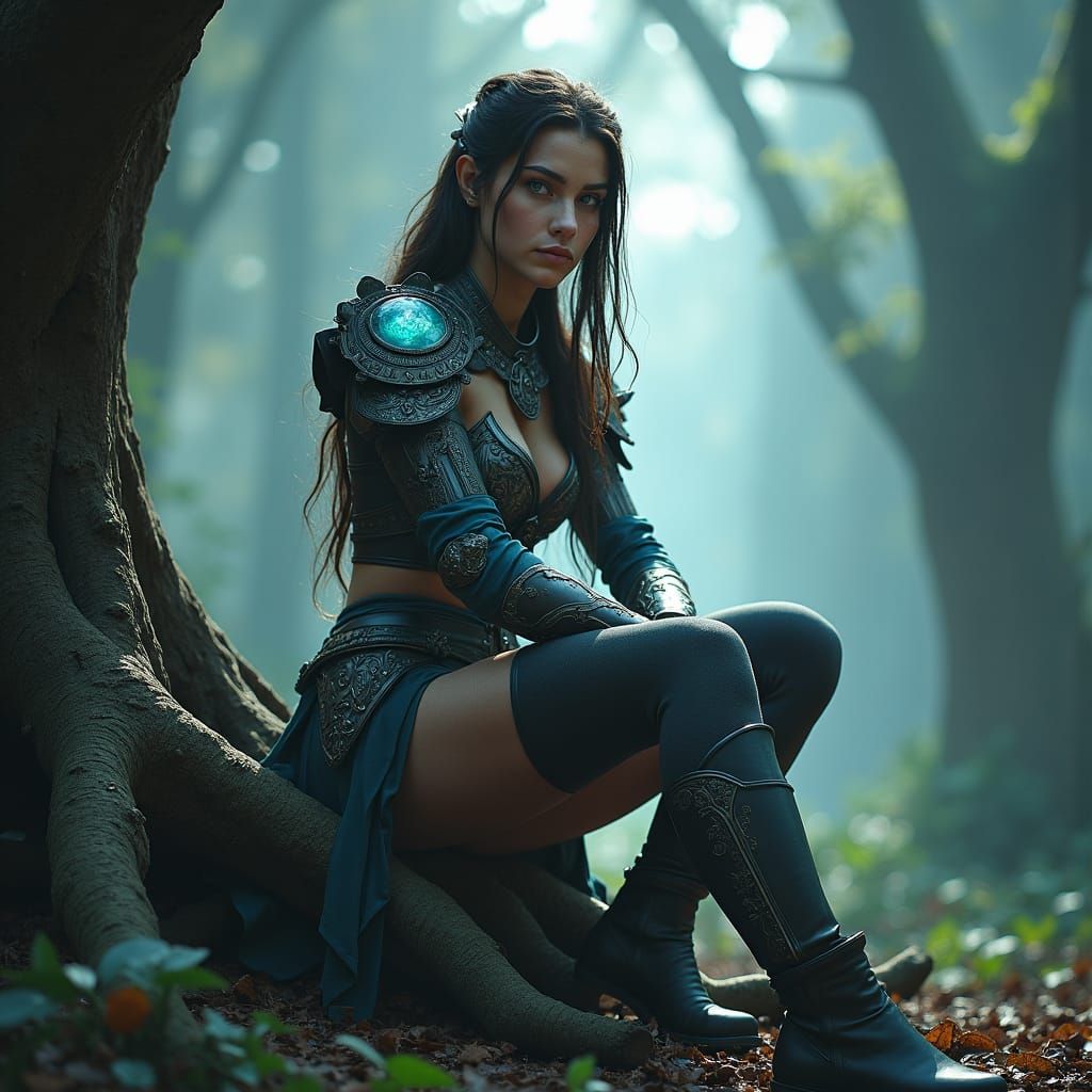 Mystical Forest: Brunette in High-Fantasy Armor