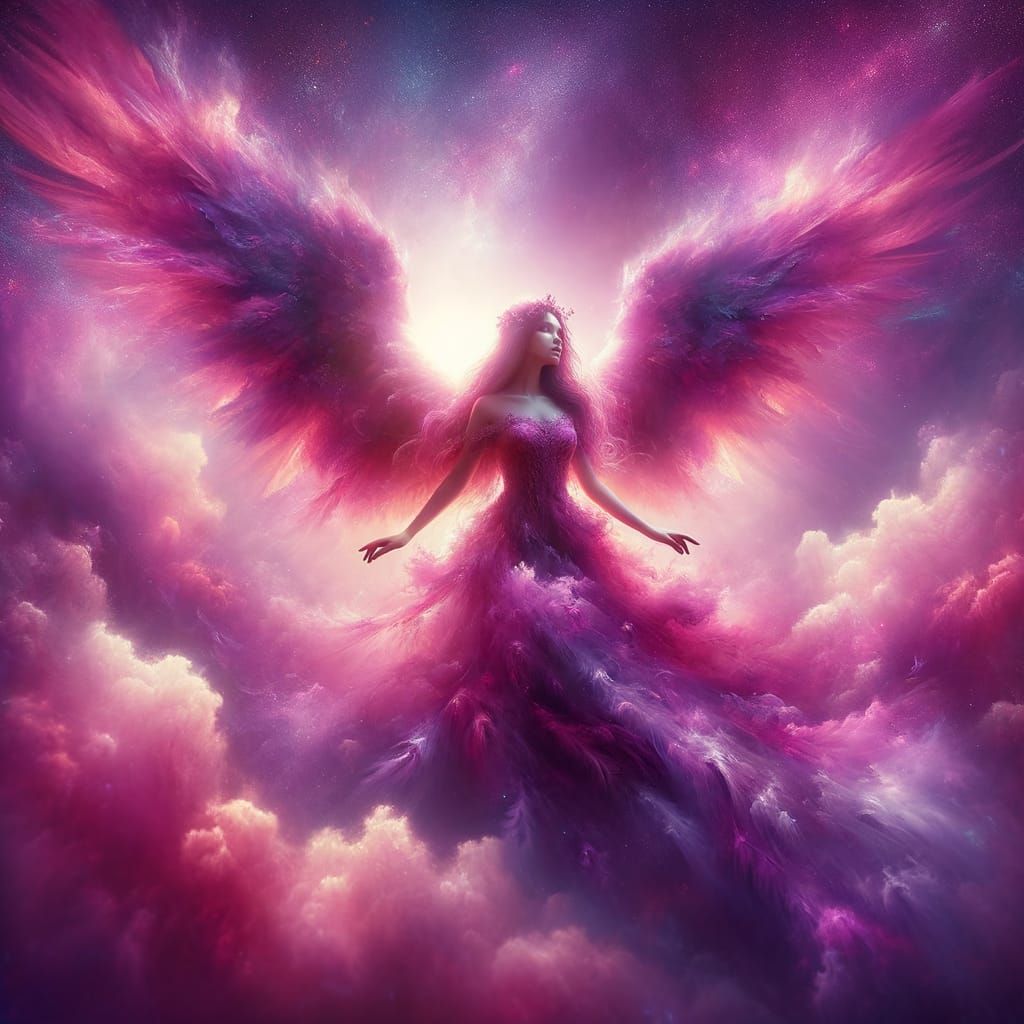 Ethereal Angel in Pink and Purple Hues