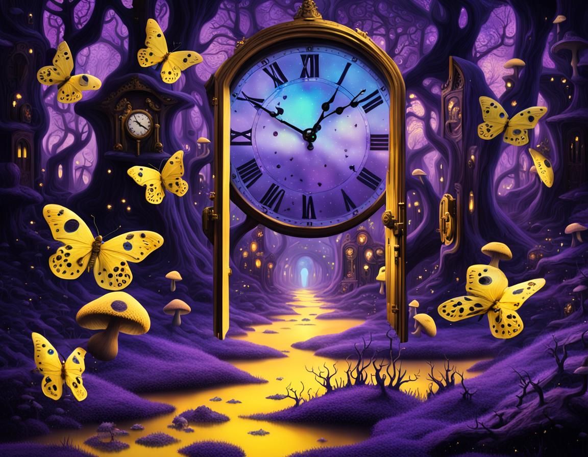 Surreal Dreamscape with Clockwork Creatures and Bioluminesce...