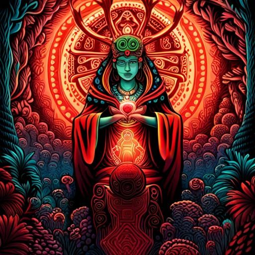 Mayan Priestess Ritual in Graphic Novel Style