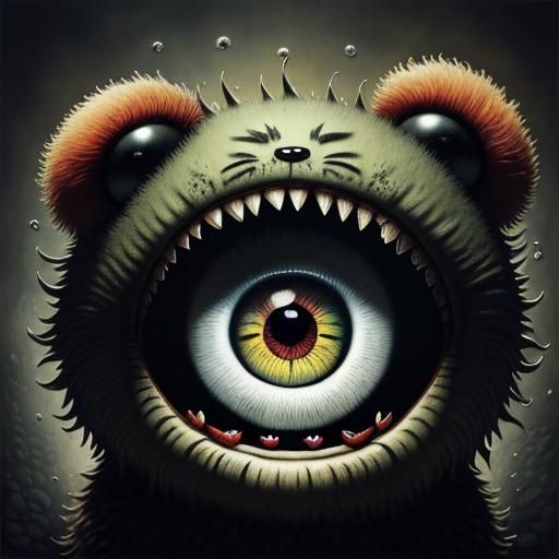 Sinister Fuzzy Blob with Chibi Eye, 3D Render