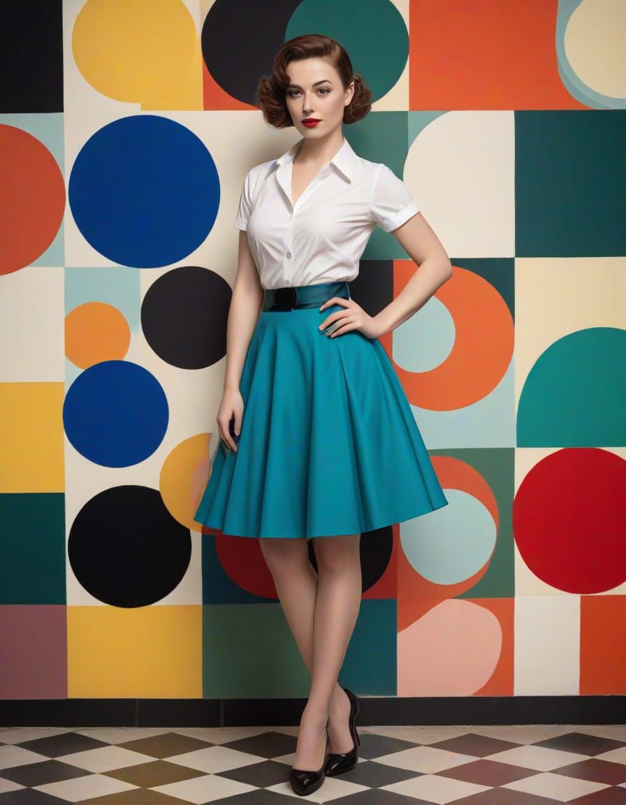 Jazz Age Pin-Up Woman in Syncopated Color Harmonies