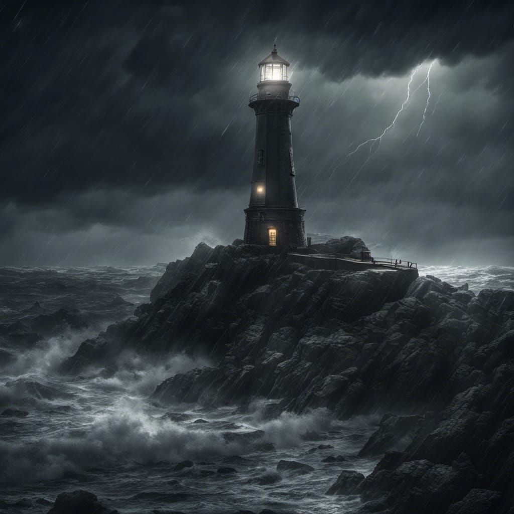 Noir Lighthouse on Stormy Coast: Hyperdetailed Concept Art