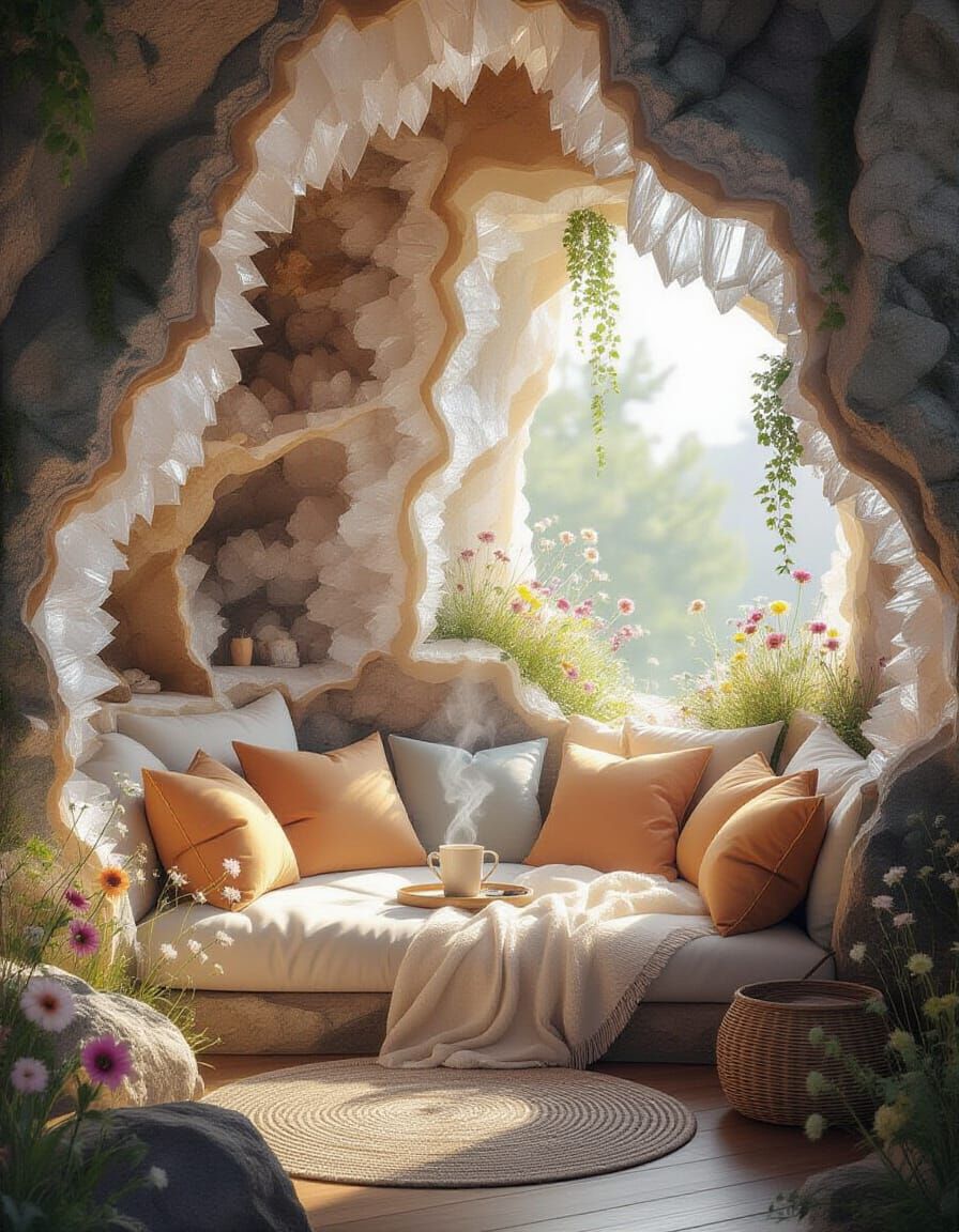 Cozy Geode Reading Nook with Painterly Light
