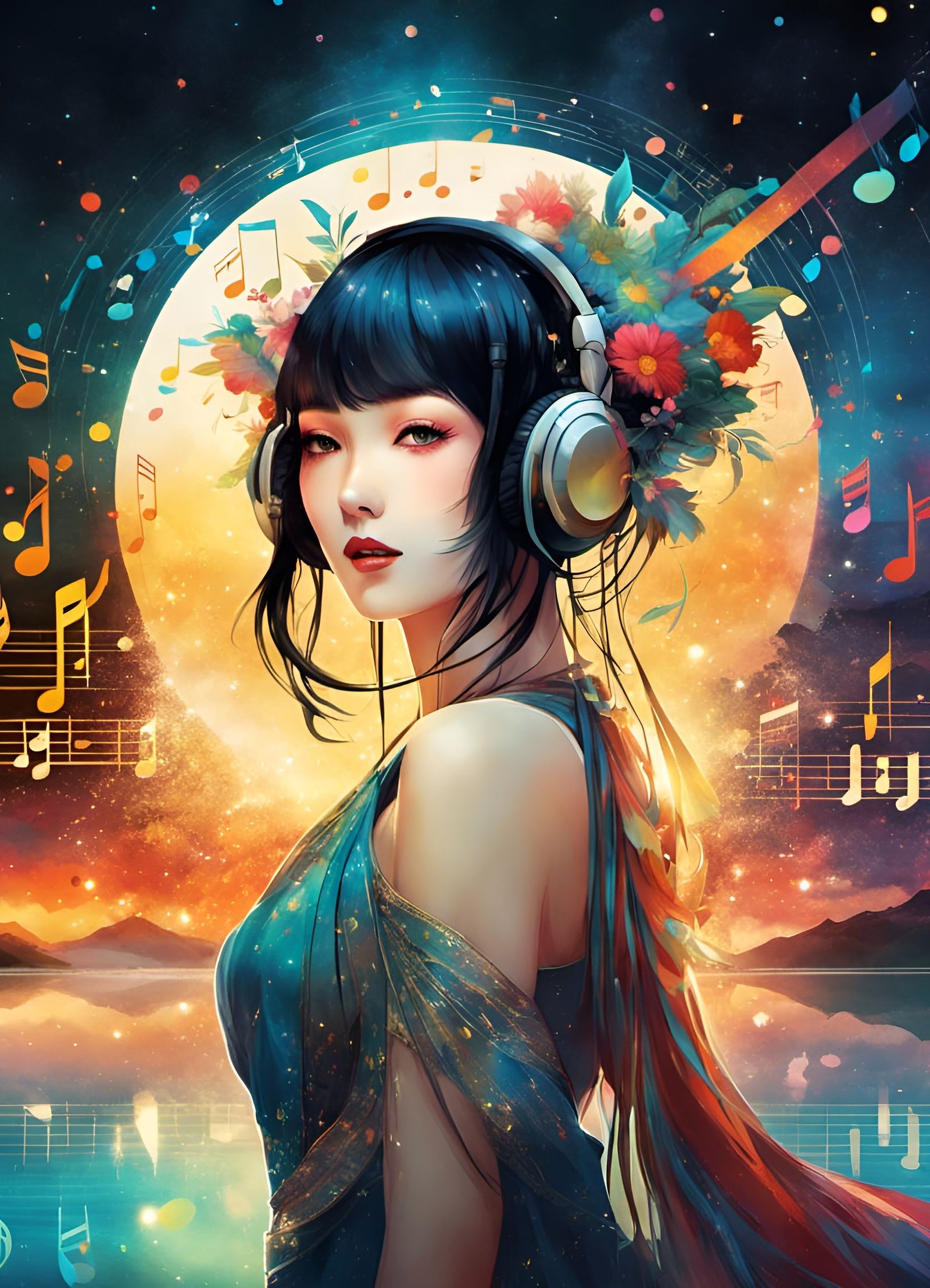 Anime Goddess of Music Dancing in a Magical Realm