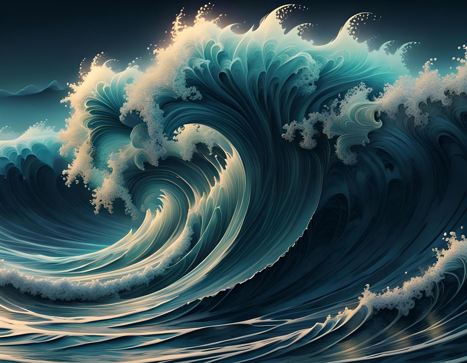 Abstract Ocean Waves in Vector Fractal Style