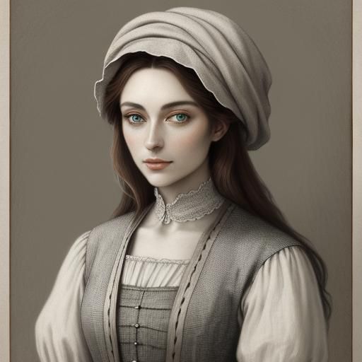 Young Princess Disguised as Peasant, Charcoal Drawing