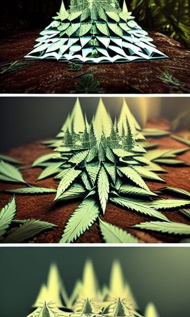 Geometric Cannabis Origami Forest in Maximalist Style