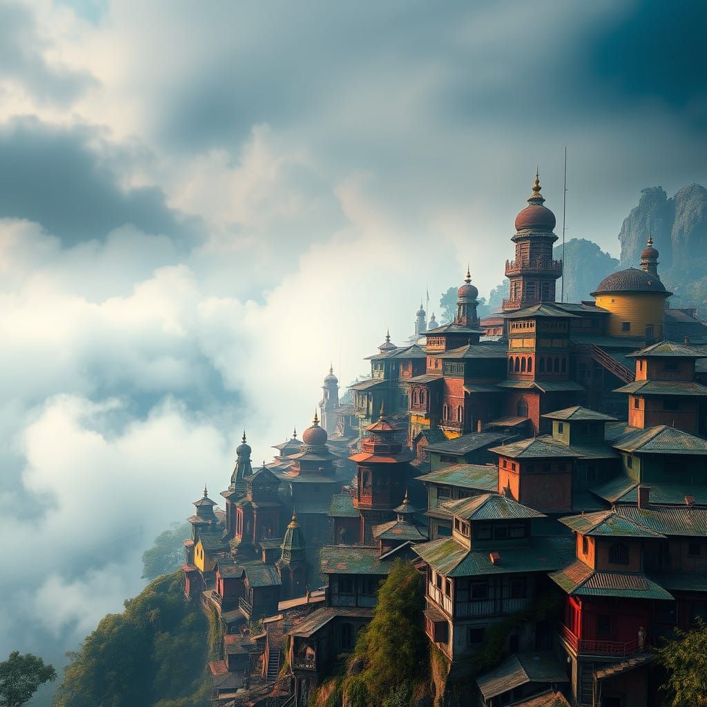 Whimsical Darjeeling Cityscape in Vibrant, Fantasy-Inspired...