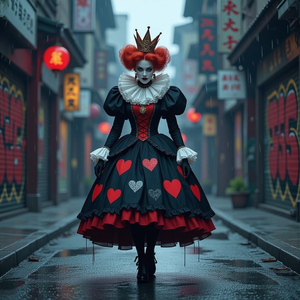 Punk Red Queen in Moody Urban Digital Art