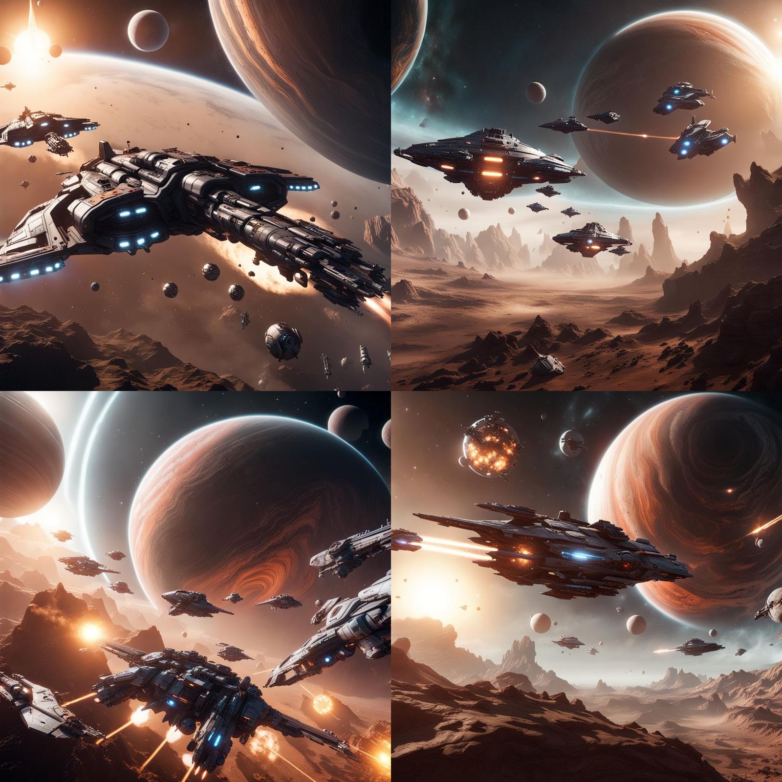 Capital space ships battle above gas giant