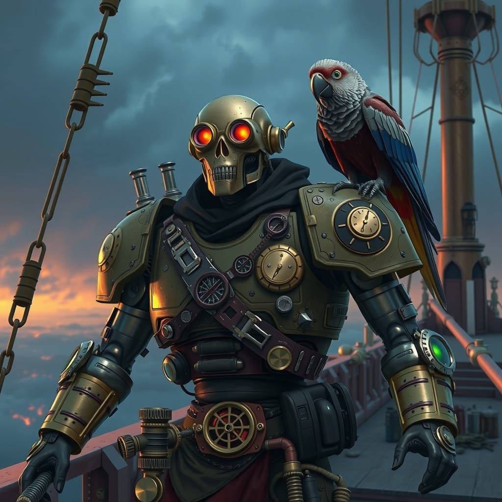 Steampunk Warforged Pirate on Skyship
