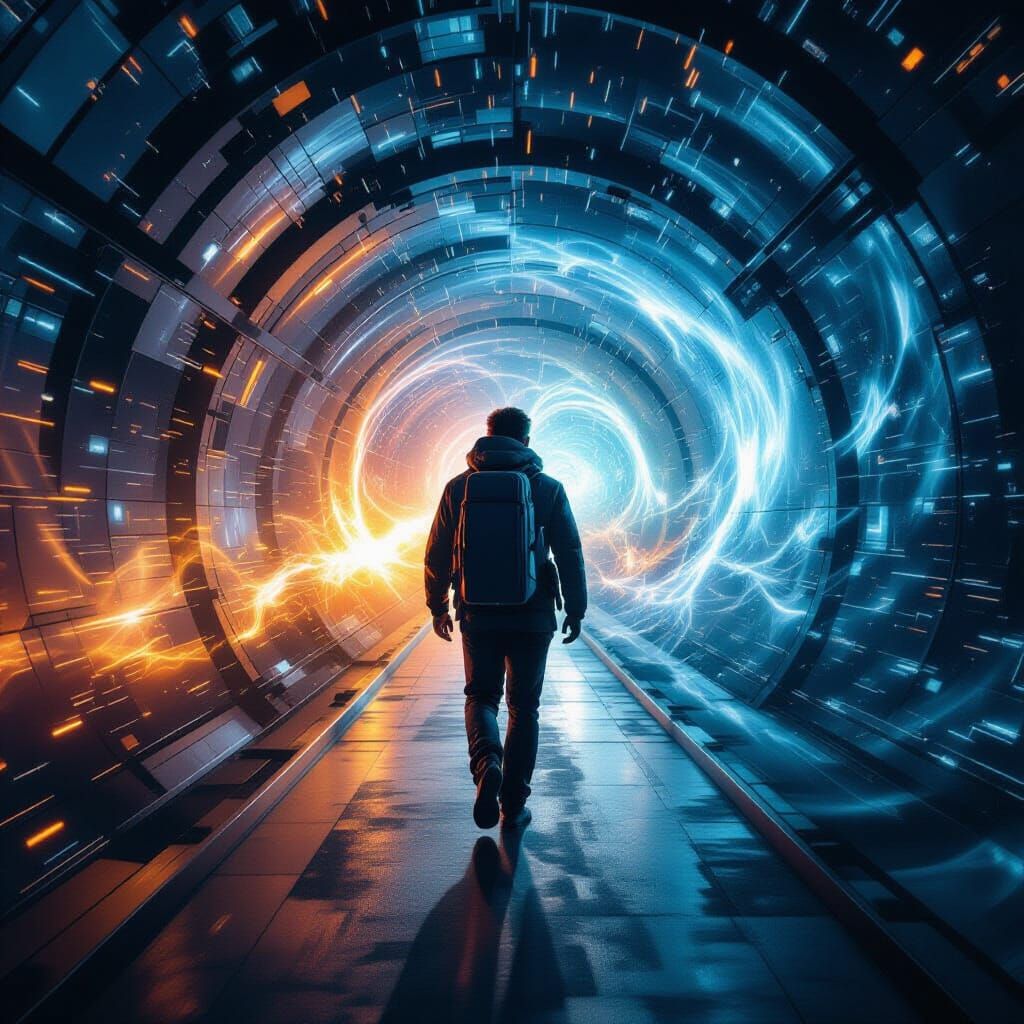 Time Traveler in Space Tunnel