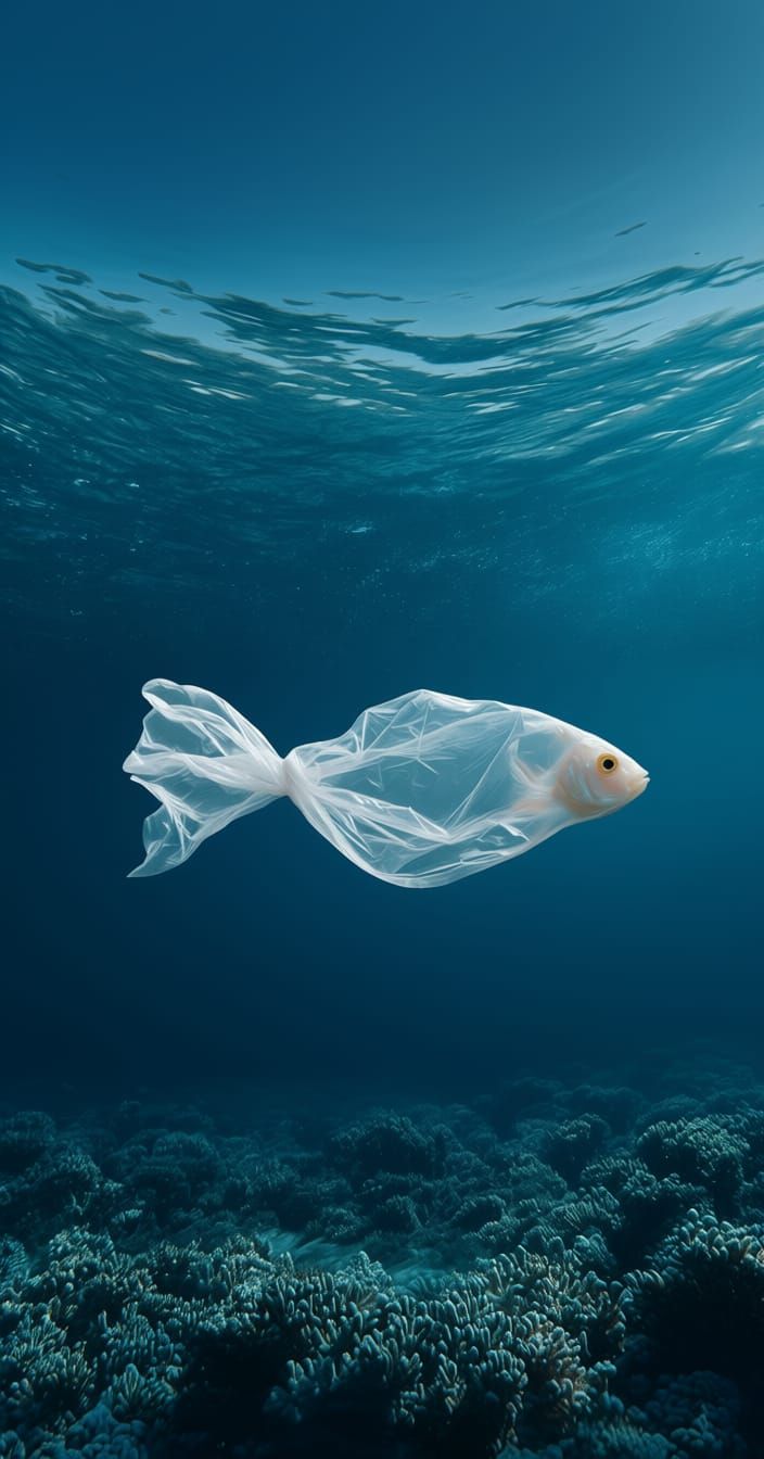 Plastic Bag Transforms into Fish in Ocean