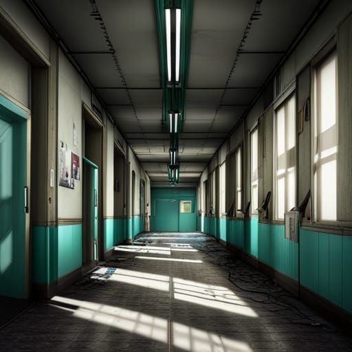 Abandoned Hospital Corridor in Detailed Matte Painting