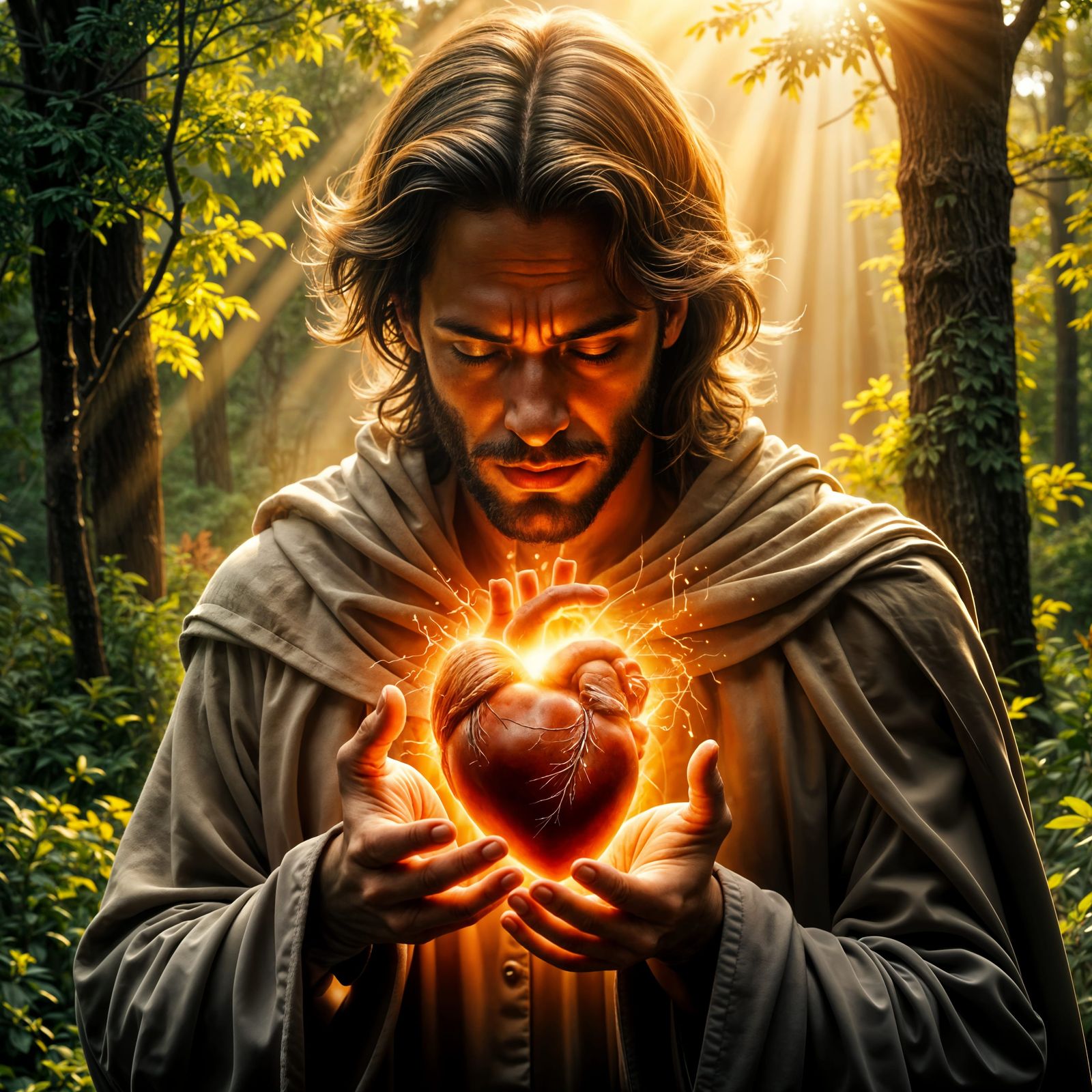 Man's Prayer and Divine Blessing in Impasto Digital Art