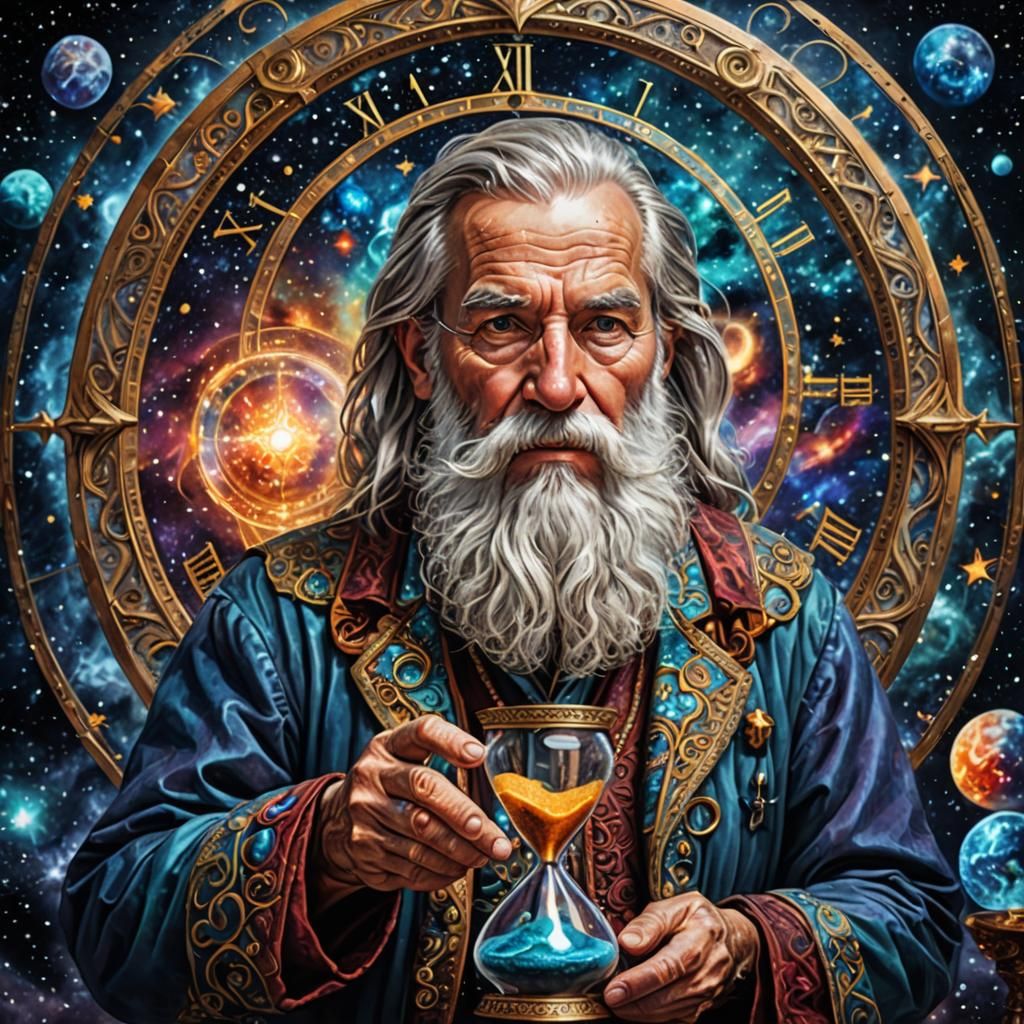Cosmic Elder with Hourglass: A Holographic Illustration