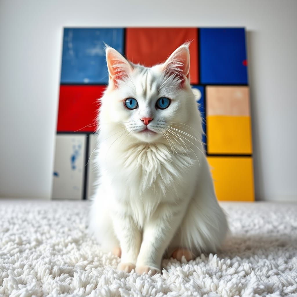 Ragdoll Cat as Mondrian-Style Geometric Art