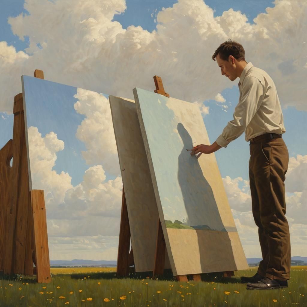 Surreal Landscape Painting with Expressive Sky