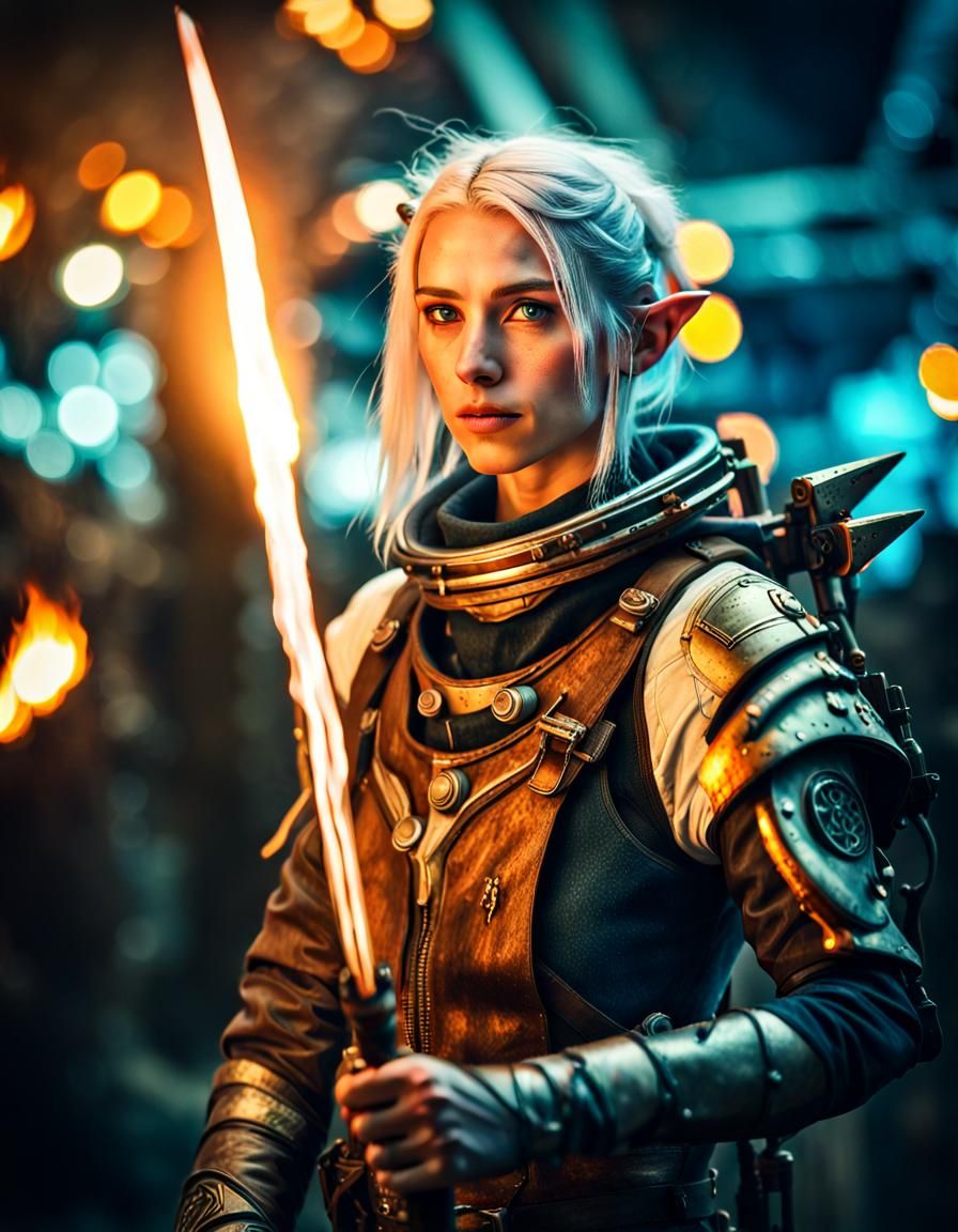 Elven Astronaut with a Flaming Sword