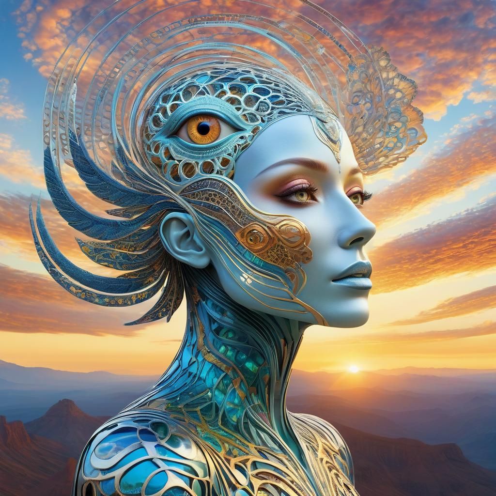 Surreal First Breath in Warped Landscape, Detailed Digital A...