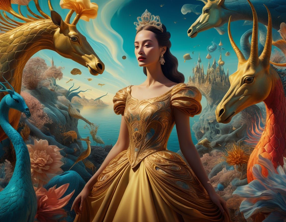 Ethereal Princess in Whimsical Surrealist Dreamscape