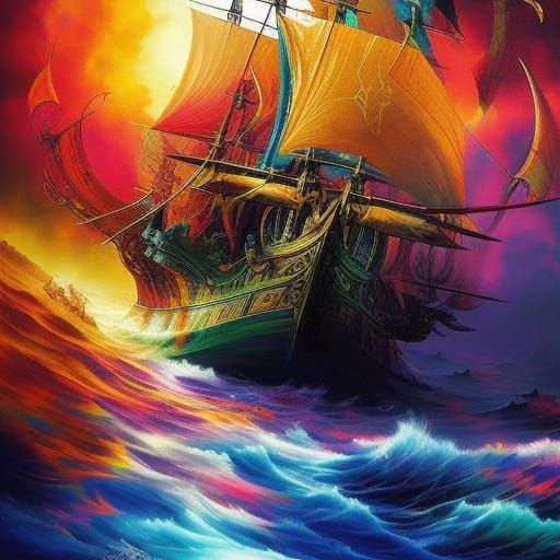 Colorful Medieval Ship in Splash Art Style