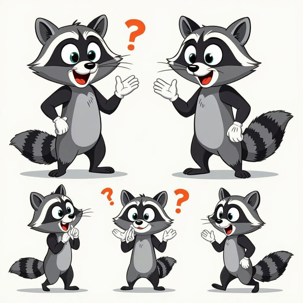 Cartoon Raccoon in Rubber Hose Animation Style