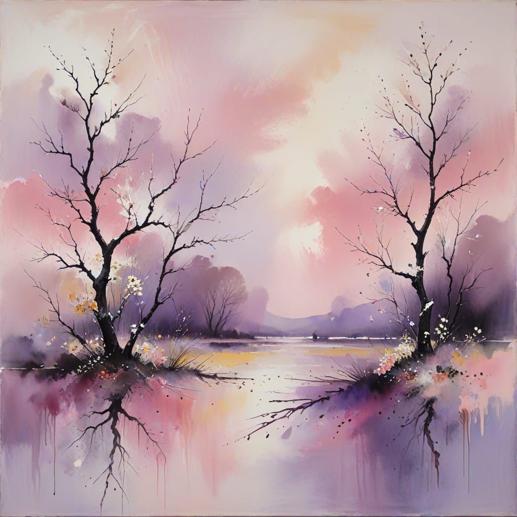 Dreamy Watercolor Landscape in Soft Pastel Hues