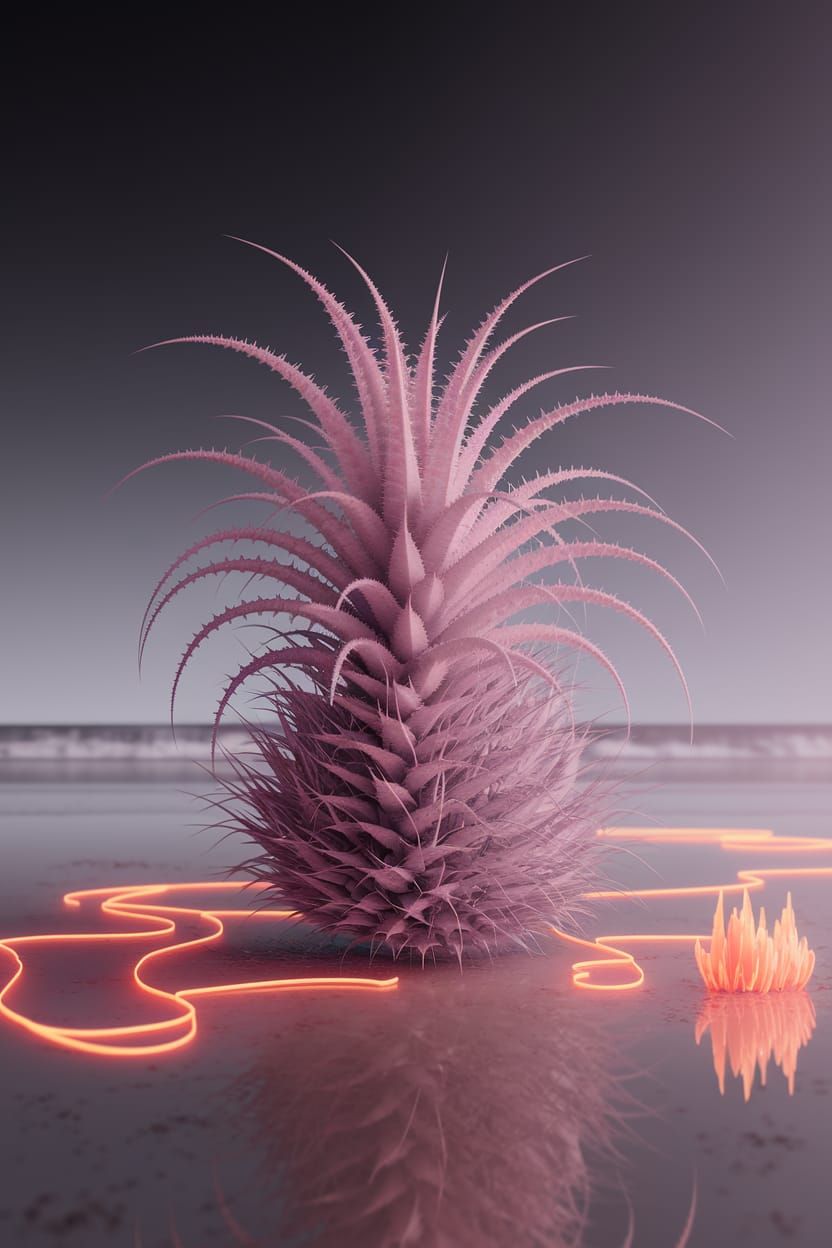 H-Ish FaunalFlora in Neon Liquid Fire Outline on the Beach