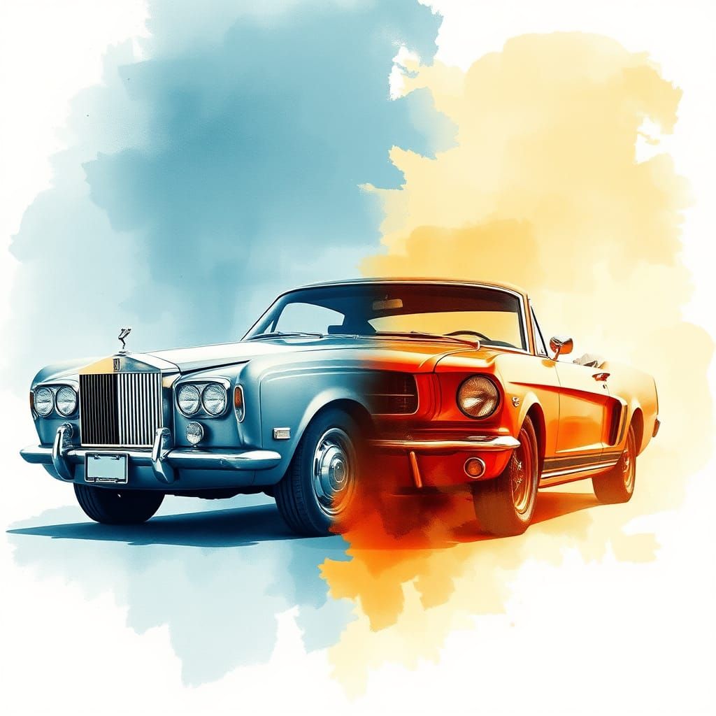 Classic Cars in Double Exposure Impressionist Poster Art