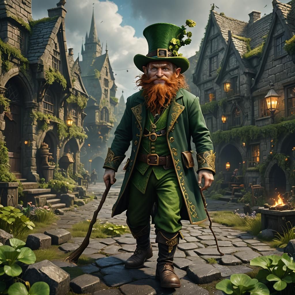Detailed Matte Painting of an Irish Leprechaun