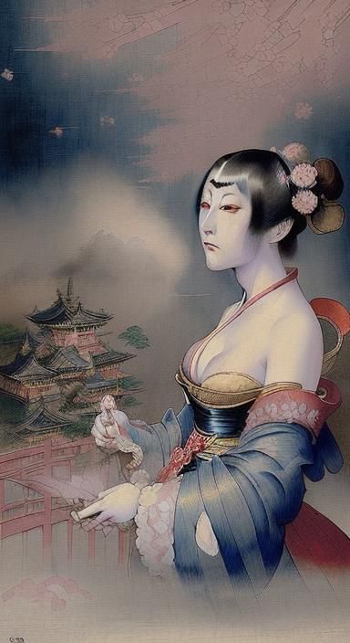 Kawanabe Kyosai - Hell Courtesan (1874) re imagined in 1500s...