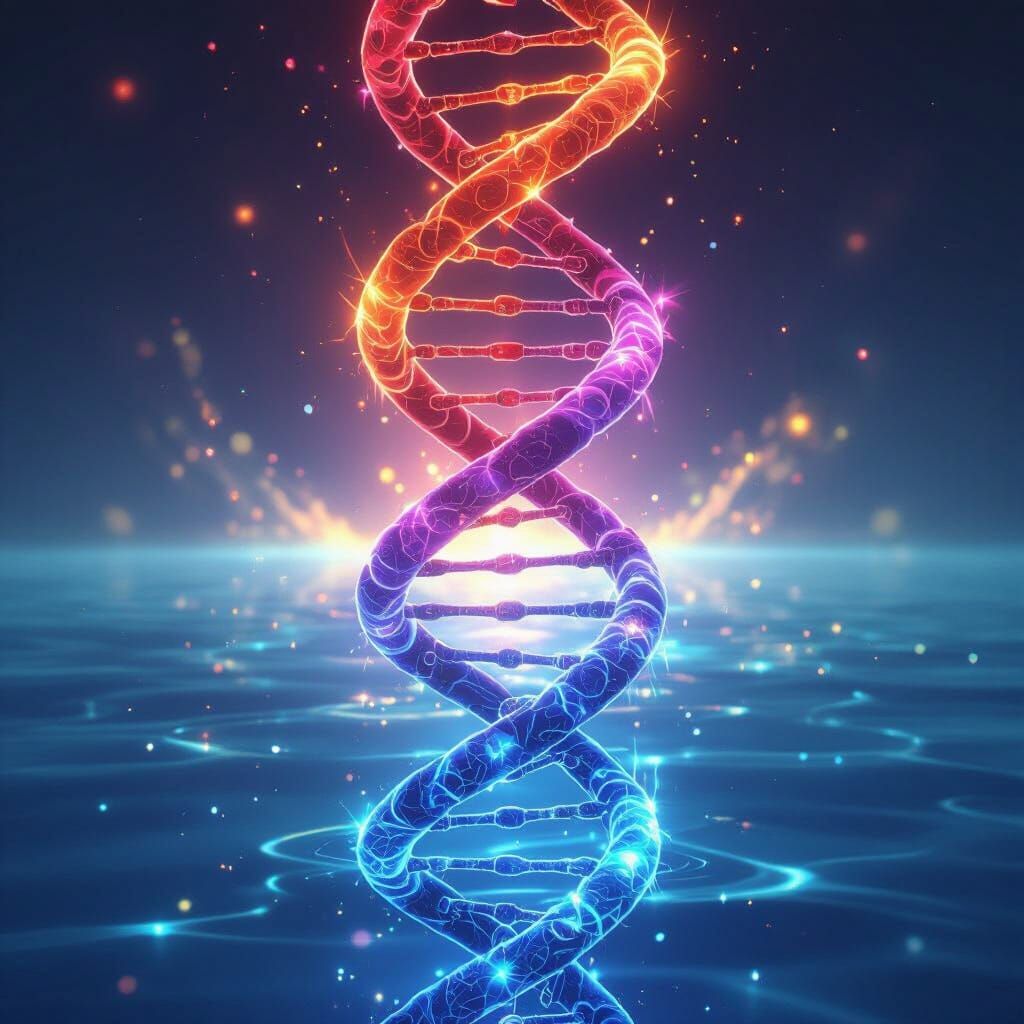 Anime DNA Double Helix With Fiery Red And Purple Glow