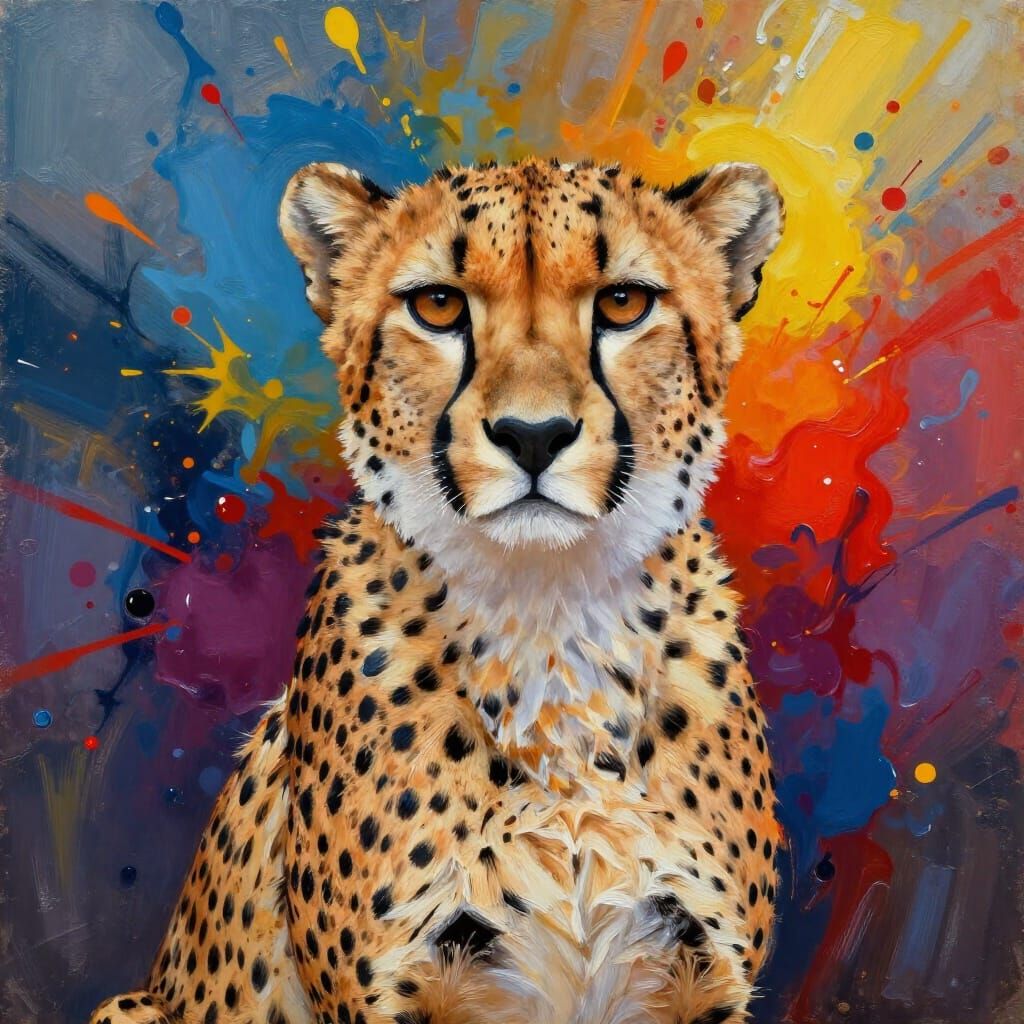 Majestic Cheetah Portrait in Dynamic Impasto Oil Painting