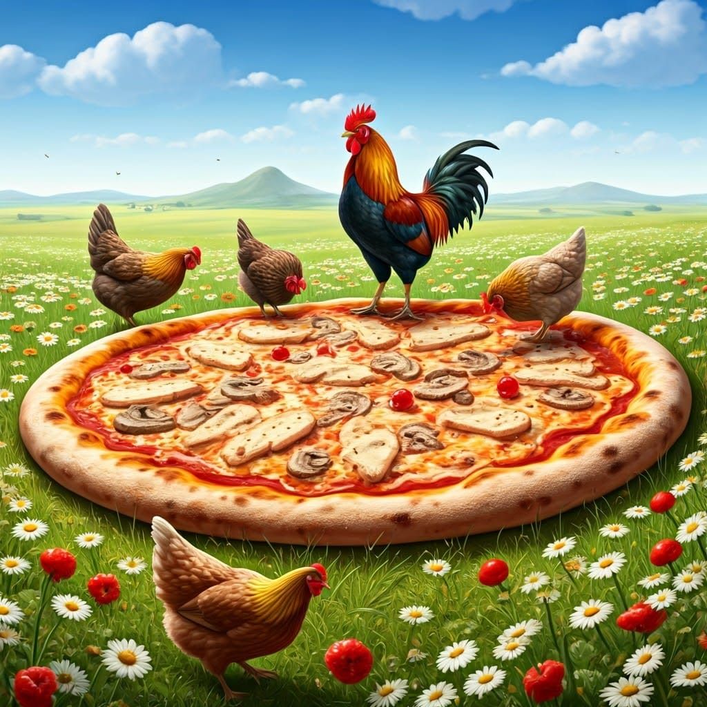Colossal Chicken Mushroom Pizza in Flower Meadow