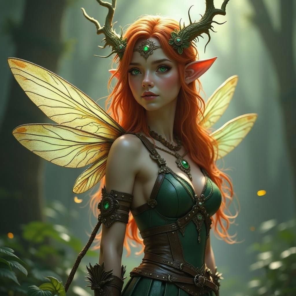Ginger Fairy Druid with Dragonfly Wings