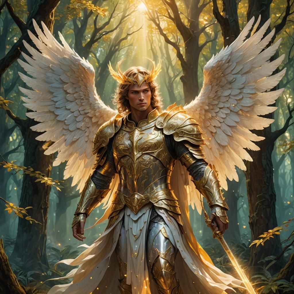Majestic Angel Knight in Mystical Grove