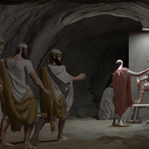 Plato's Cave Allegory: Hyperdetailed Oil Painting