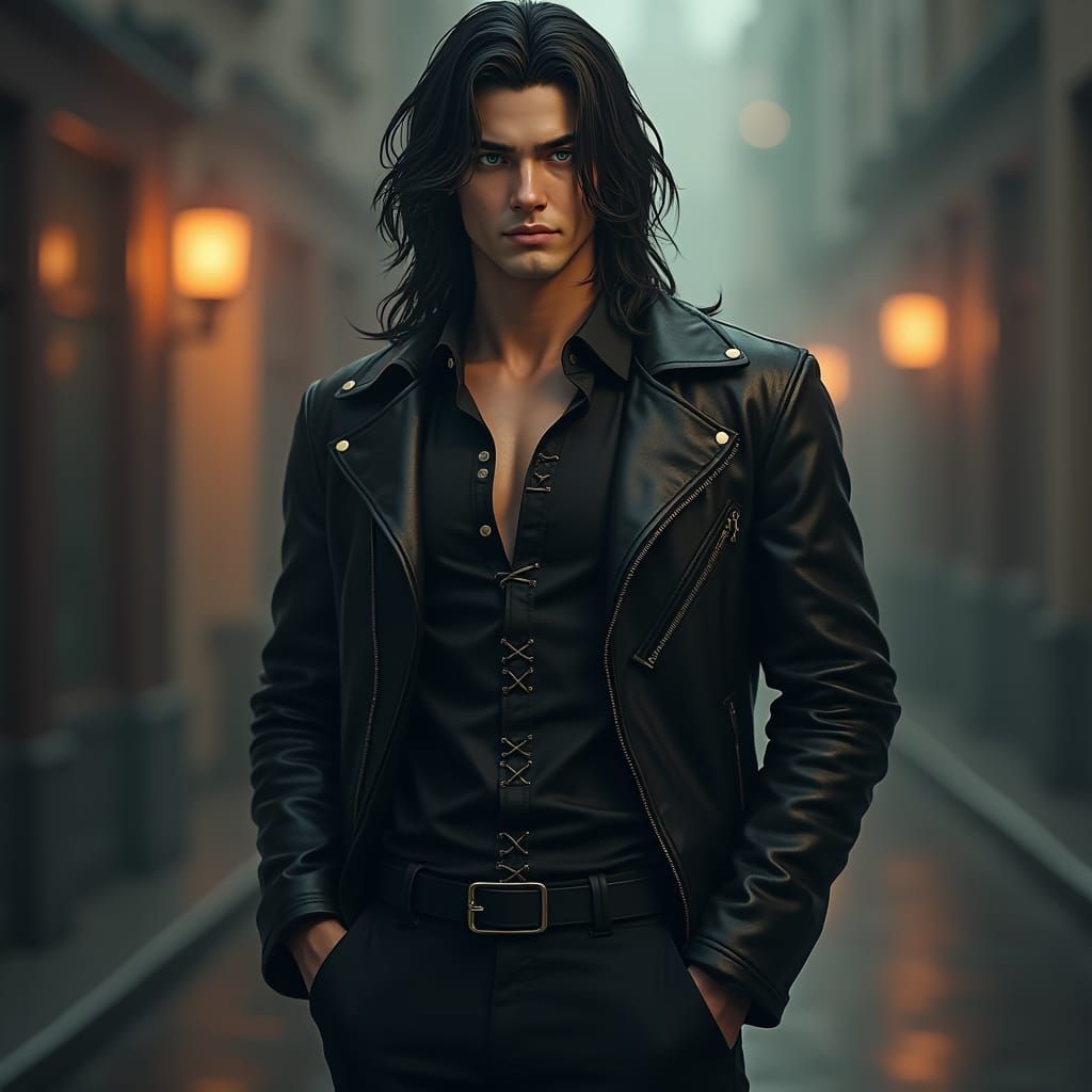 Confident Man in Gothic Style Anime Portrait