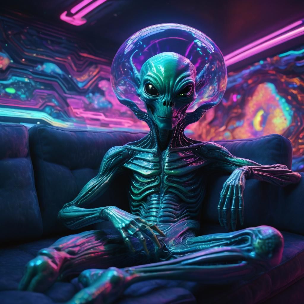 Psychedelic Space Alien in Neon Room: Astral Illustration