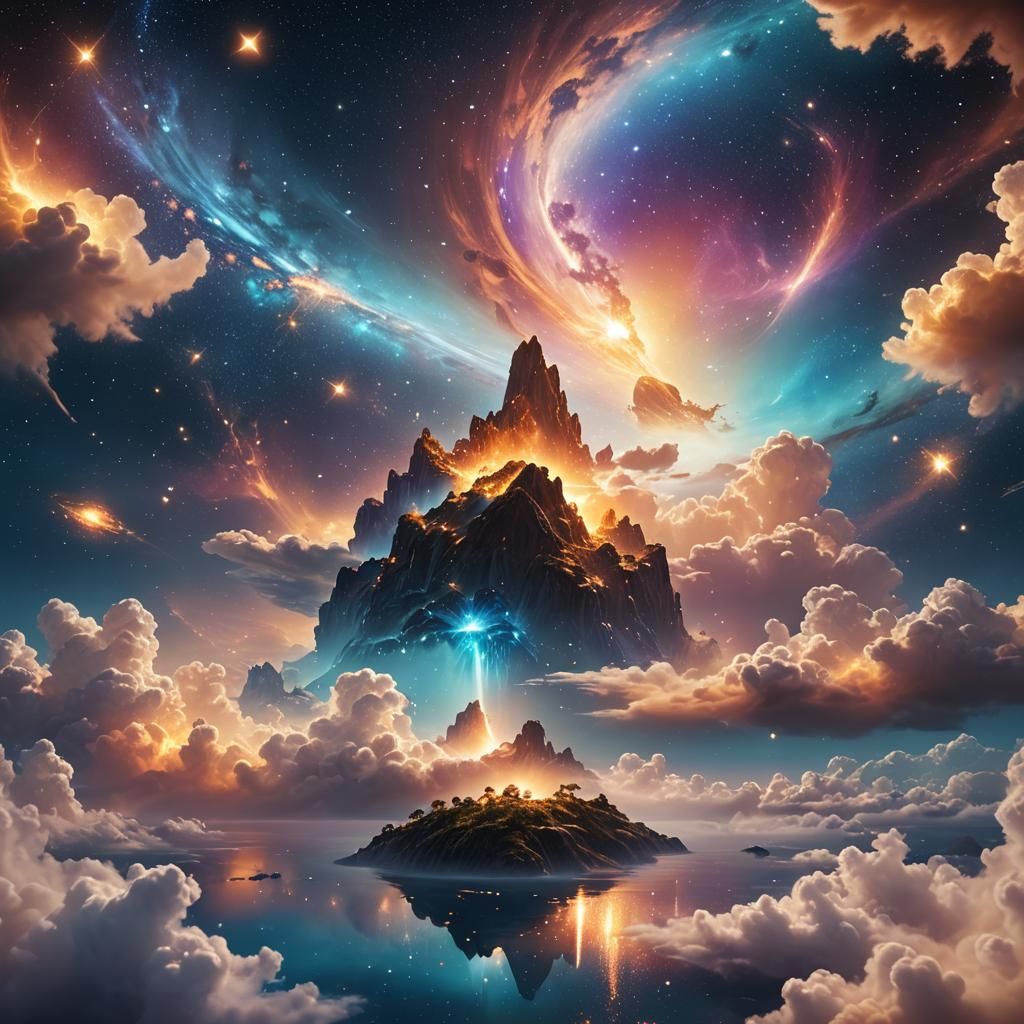 Ethereal Island Floating in Cosmic Stardust