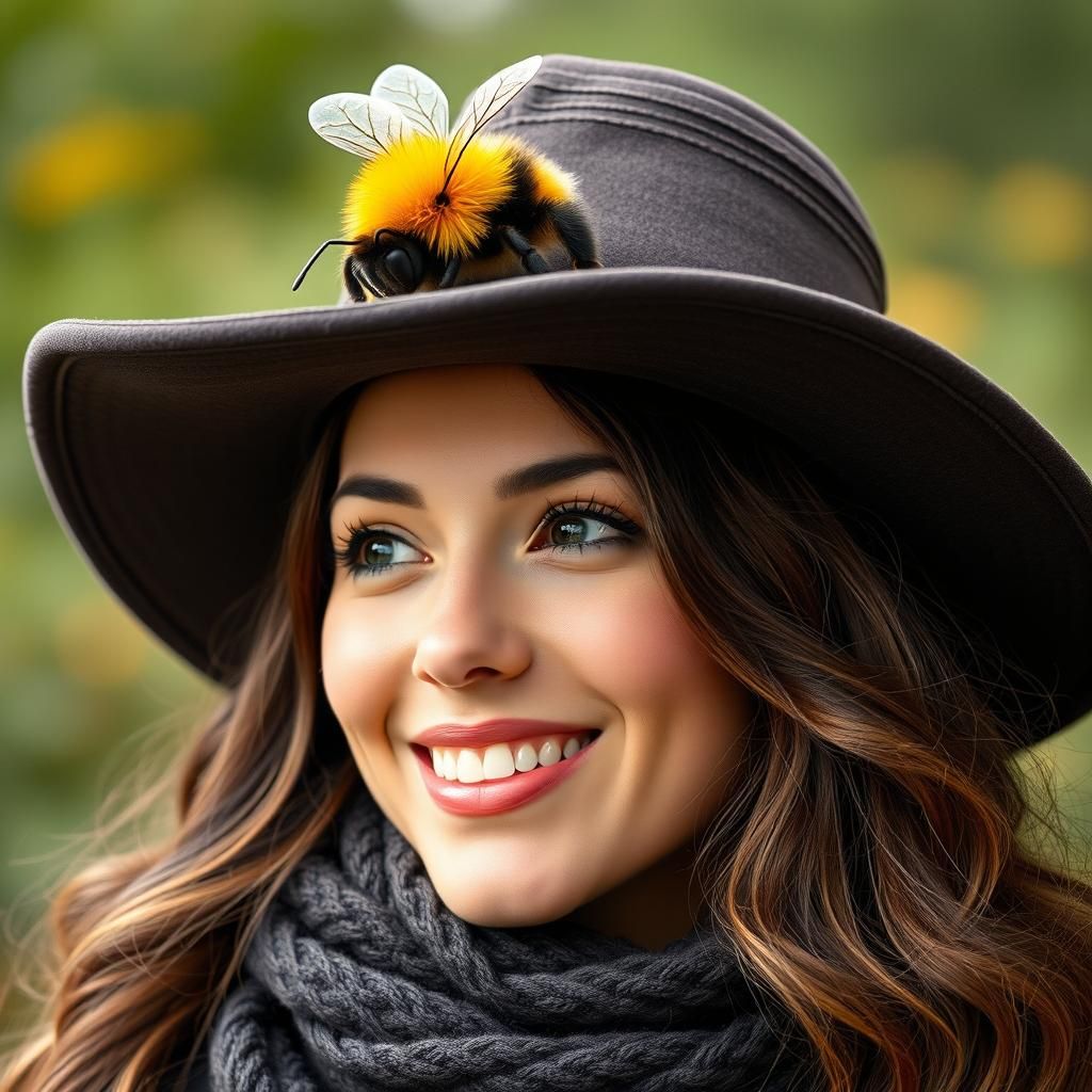 Woman with Whimsical Bee Adorned Hat