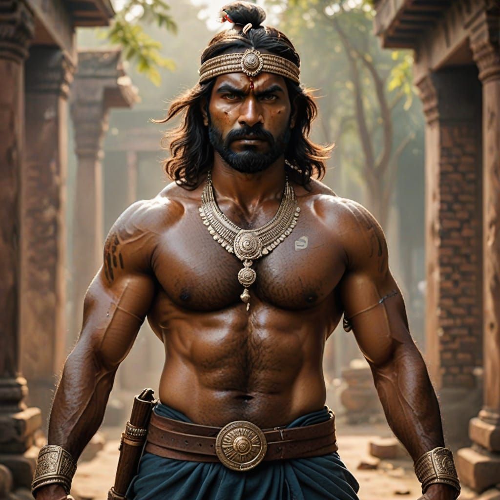 Ancient Indian Warrior in Traditional Sri Lankan Attire